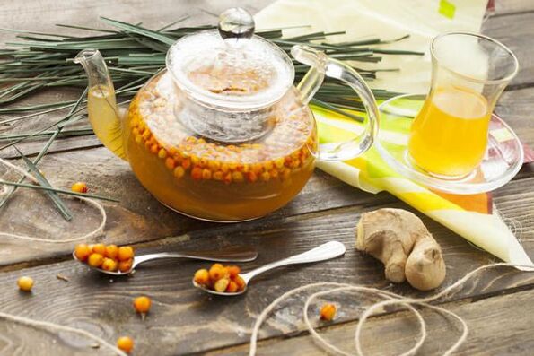 tea with sea buckthorn, ginger and honey to increase the potency